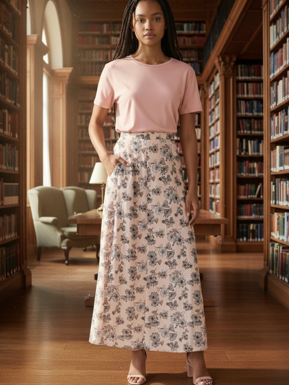 Brandy Melville Blush Pink Floral Maxi Skirt